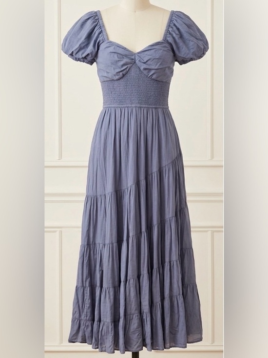 Free People Dresses & Skirts - Free People Dusty Blue Puff Sleeve Tiered Maxi Dress